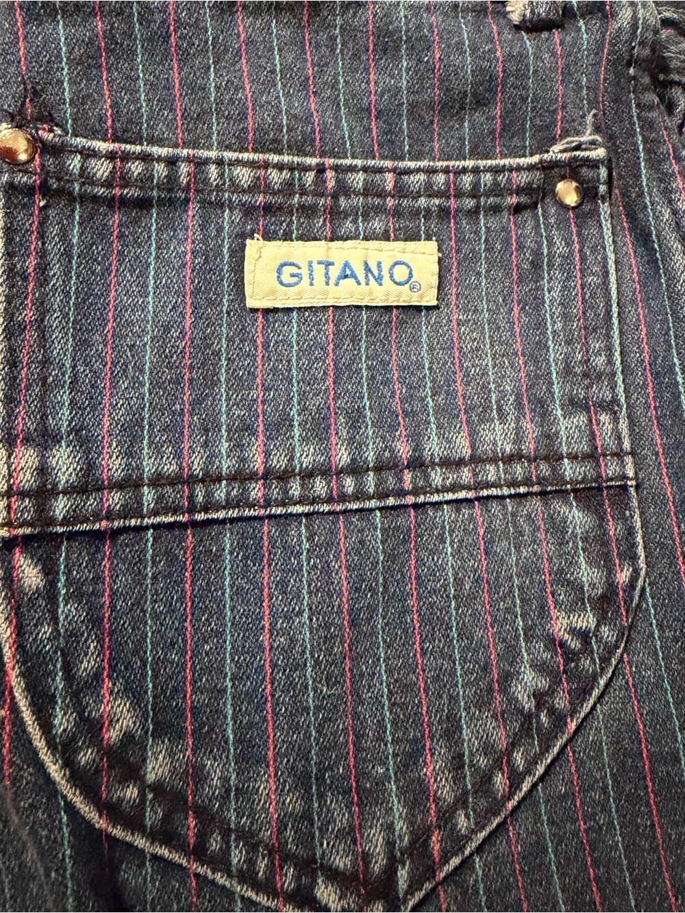 Vintage Gitano high rise straight pink and blue pin stripe leg jeans